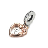 S925 Silver Heart & Rose Bead Charm for DIY Bracelet