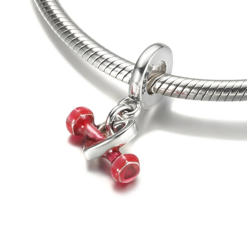 S925 Silver Heart & Dumbbell Dangle Bead for Bracelet Bangle