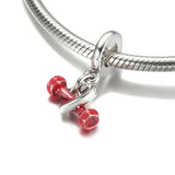 S925 Silver Heart & Dumbbell Dangle Bead for Bracelet Bangle
