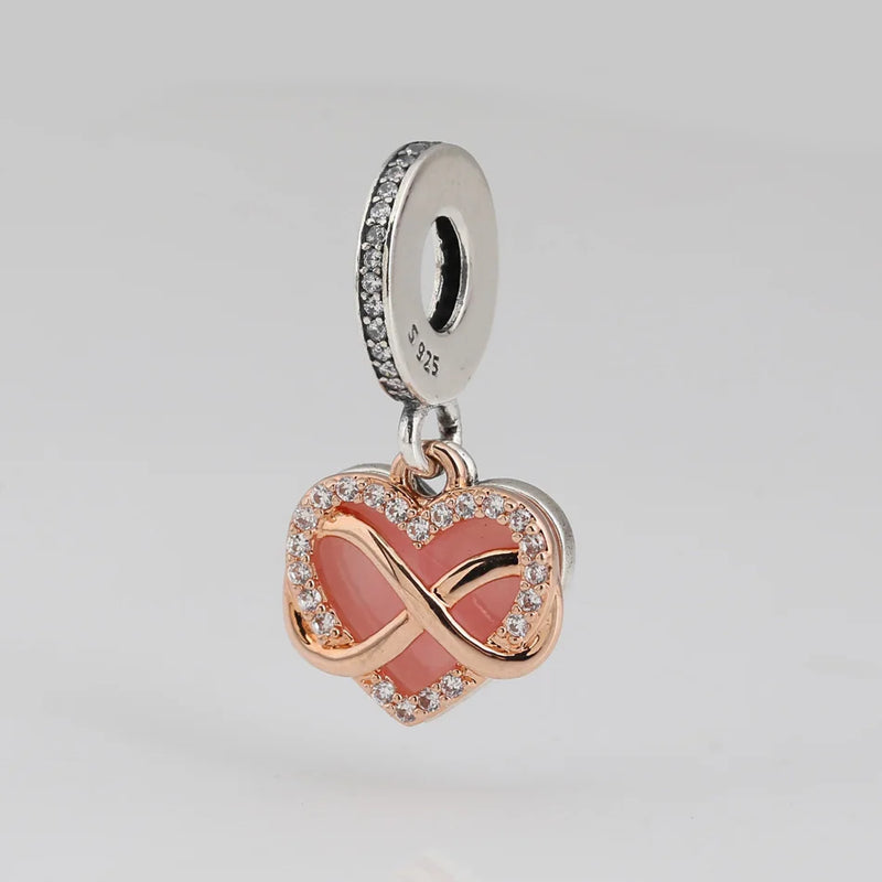 S925 Silver Family Forever Pendant Charm Pink Enamel CZ