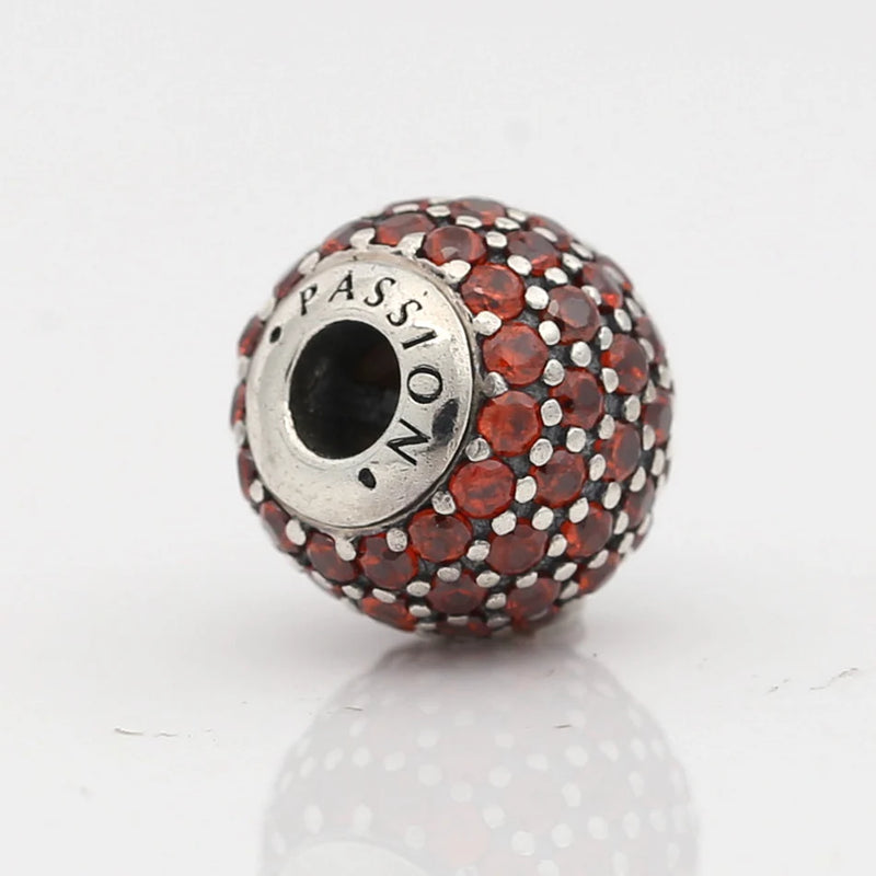 S925 Silver Red CZ PASSION Bead Charm For Bracelet Bangle