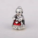 S925 Silver Red Enamel Mrs. Santa Claus Bead Charm for Bracelet DIY Jewelry