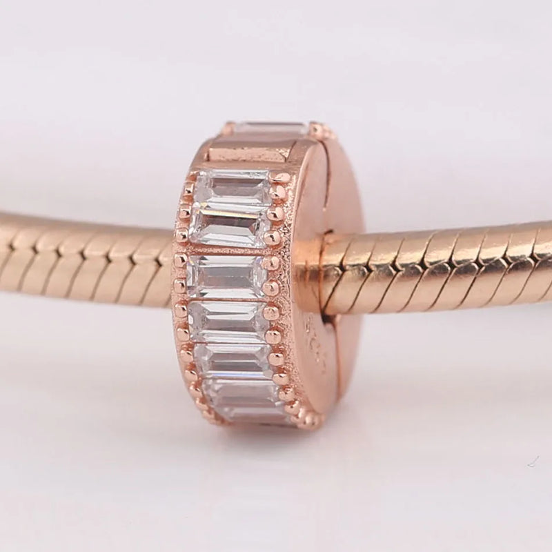 S925 Silver Rose Ice Formation Crystal Clip Stopper Bead Charm