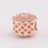 S925 Silver Pink Flower Crystal Charm for Bracelet Bangle