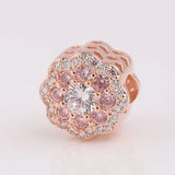 S925 Silver Pink Flower Crystal Charm for Bracelet Bangle