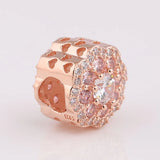 S925 Silver Pink Flower Crystal Charm for Bracelet Bangle