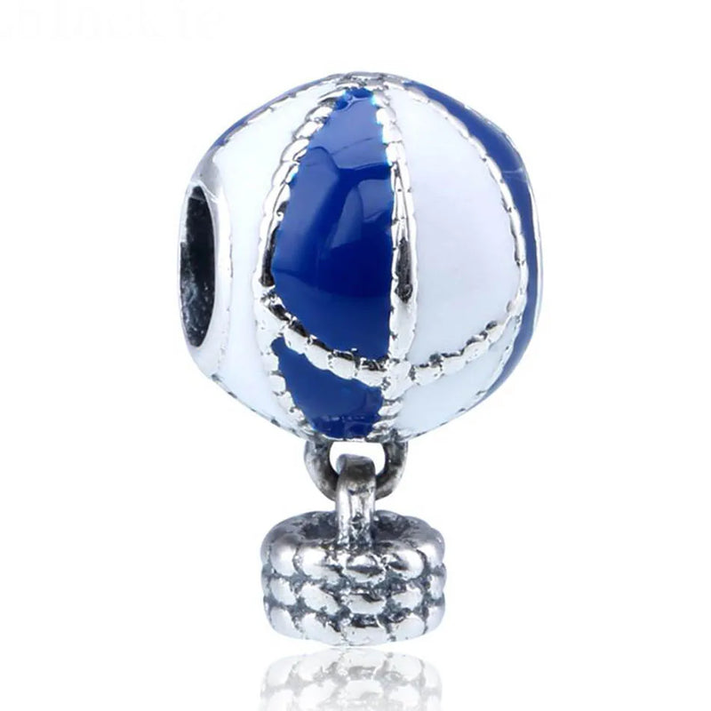 S925 Silver Women Bangle Bracelet & Enamel Hot Air Balloon Pendant Charm