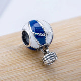 S925 Silver Women Bangle Bracelet & Enamel Hot Air Balloon Pendant Charm