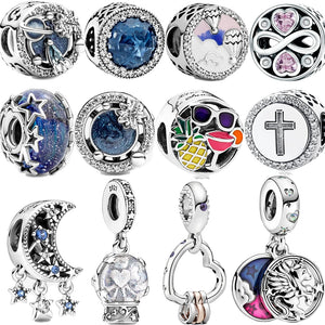 Enamel Galaxy Journey Charm for Bracelet, Sterling Silver Beaded Pendant
