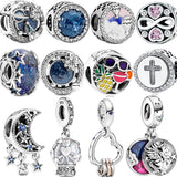 Enamel Galaxy Journey Charm for Bracelet, Sterling Silver Beaded Pendant
