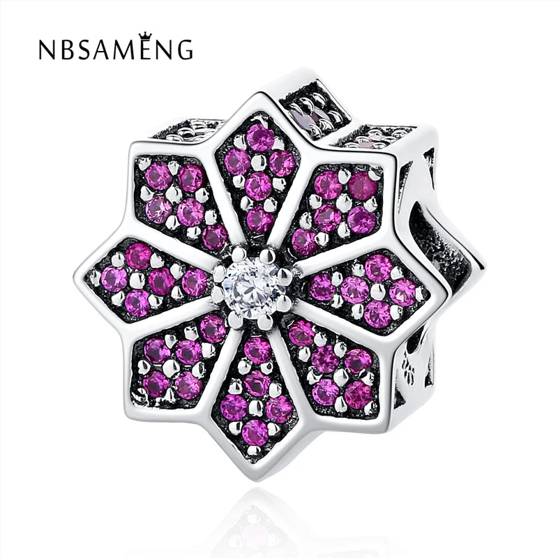 S925 Full Crystal Leaf Charm CZ Crystal Beads Bracelet DIY Jewelry