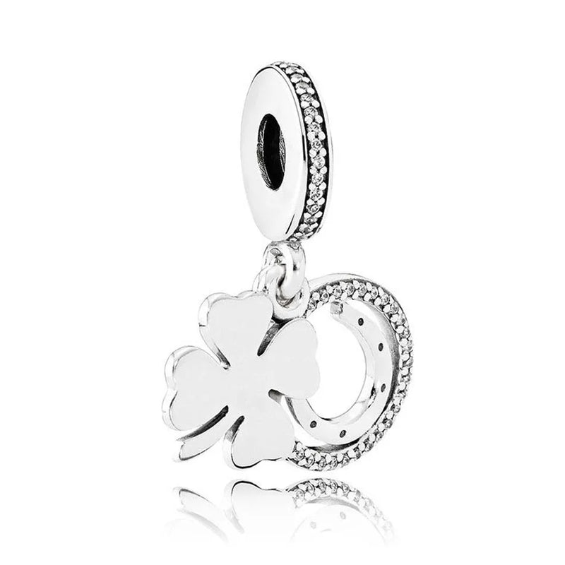 925 Silver Lucky Dangle Charm Clear CZ Bead DIY Jewelry for Women Bracelet