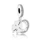 925 Silver Lucky Dangle Charm Clear CZ Bead DIY Jewelry for Women Bracelet