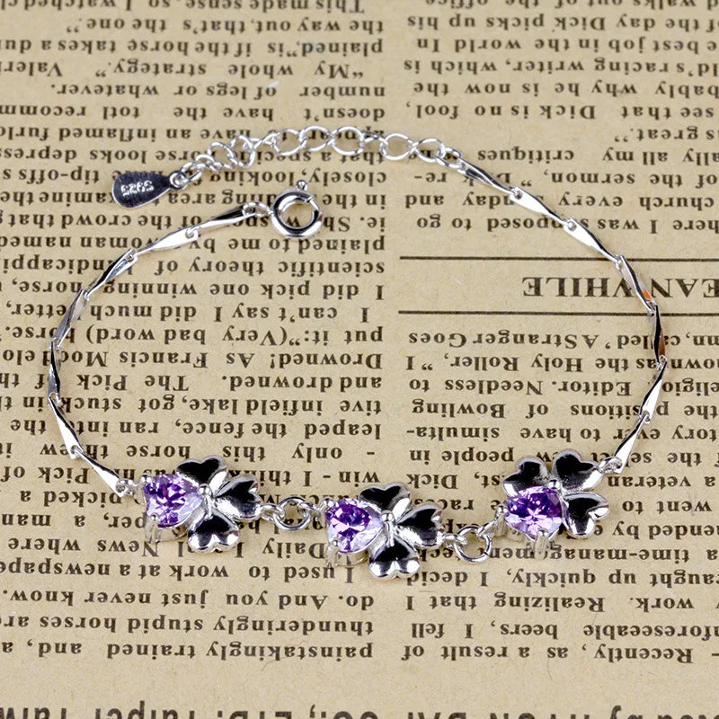 Sterling Silver Clover Flower Bracelet Bangle Wedding Gift