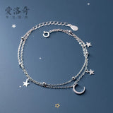 925 Sterling Silver Star Moon Bracelet with Fresh Diamonds