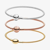 S925 Silver Glitter Woven Button Bracelet for Women