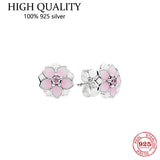 S925 Pink Magnolia Earrings Women's Silver Jewelry