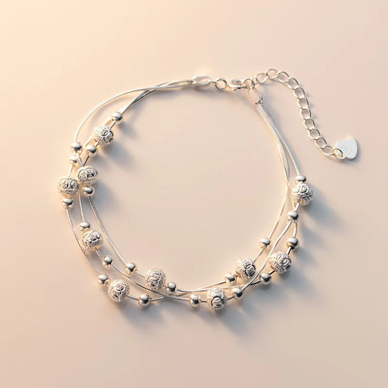 Sterling Silver Multilayer Bead Bracelet Japanese Style