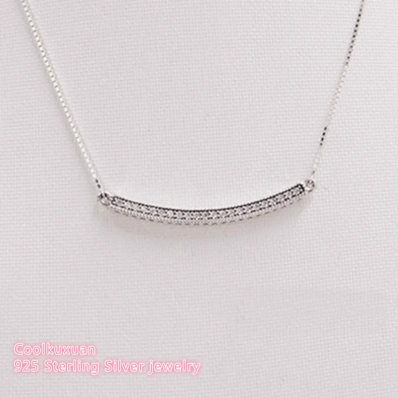 925 Silver Hearts of Bar Necklace, Clear CZ
