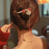 Red Rabbit Tassel Hairpin Women Back Of Head Pearl Clip Hair Accessory