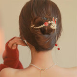 Red Rabbit Tassel Hairpin Women Back Of Head Pearl Clip Hair Accessory