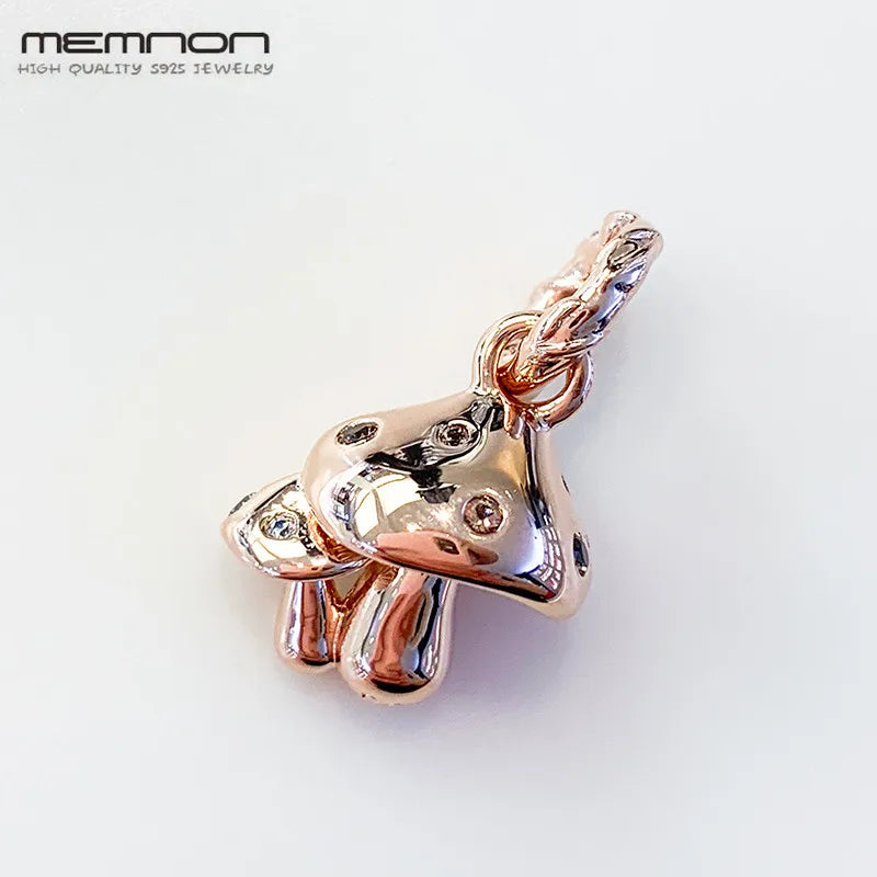 Autumn Rose Sparkling Mushroom Charms 925 Silver Beads for DIY Jewelry