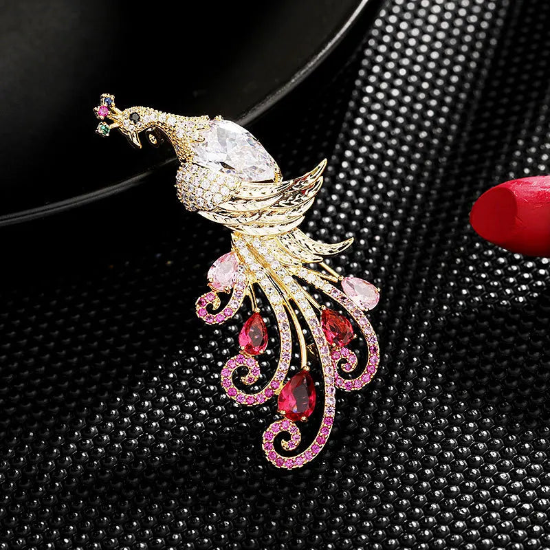 Zircon Inlaid Peacock Brooch - High-end Broche Xmas Jewelry