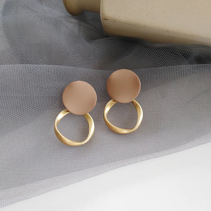 Vintage Brown Clip Earrings Matte Metal Statement