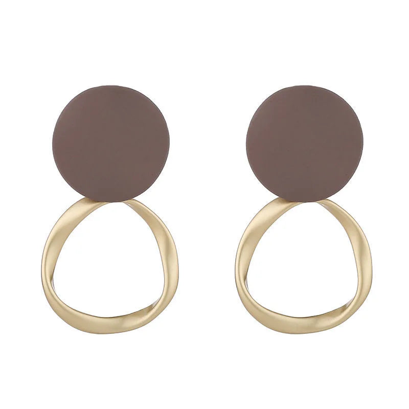 Vintage Brown Clip Earrings Matte Metal Statement