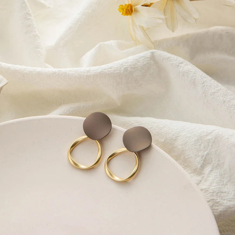 Vintage Brown Clip Earrings Matte Metal Statement