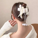 Autumn Winter Plush Bow Tassel Pendant Hair Clip Women Back Of Head Shark Clip