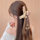 Autumn Winter Plush Bow Tassel Pendant Hair Clip Women Back Of Head Shark Clip