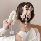Autumn Winter Plush Bow Tassel Pendant Hair Clip Women Back Of Head Shark Clip