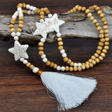 Tassel Wooden Bead Five-pointed Star Long Necklace Women's Sweater Chain