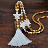 Tassel Wooden Bead Five-pointed Star Long Necklace Women's Sweater Chain