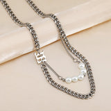 Bohemian Thick Cold Wind Double Letter Pearl Sweater Chain