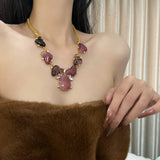 Vintage Crystal Pearl Collar Necklace Women