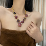 Vintage Crystal Pearl Collar Necklace Women