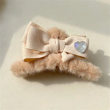 Autumn Winter Coffee Series Bow Hair Clip Shark Clip Plush Bear Clip Women Hair