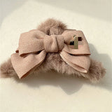 Autumn Winter Coffee Series Bow Hair Clip Shark Clip Plush Bear Clip Women Hair