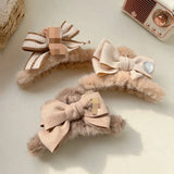 Autumn Winter Coffee Series Bow Hair Clip Shark Clip Plush Bear Clip Women Hair