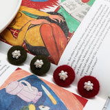 Wool Knitting Pearl Flower Patch DIY Hand Jewelry Earrings 4 pcs