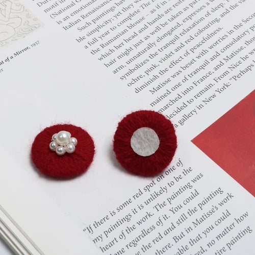 Wool Knitting Pearl Flower Patch DIY Hand Jewelry Earrings 4 pcs