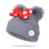 Kids Bow Knot Double Hair Ball Wool Knit Hat