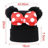 Kids Bow Knot Double Hair Ball Wool Knit Hat