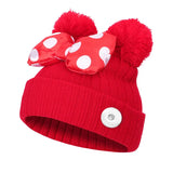 Kids Bow Knot Double Hair Ball Wool Knit Hat