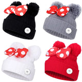 Kids Bow Knot Double Hair Ball Wool Knit Hat