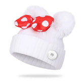 Kids Bow Knot Double Hair Ball Wool Knit Hat