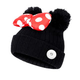 Kids Bow Knot Double Hair Ball Wool Knit Hat