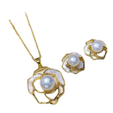Freshwater Pearl Sweater Pendant Ring Earrings Set